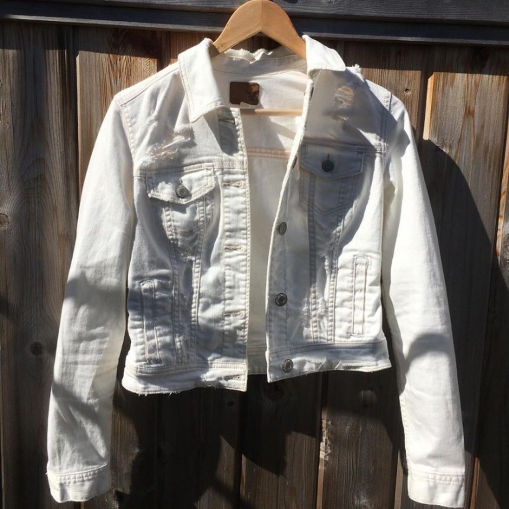 American Eagle White Destroyed Denim Jacket